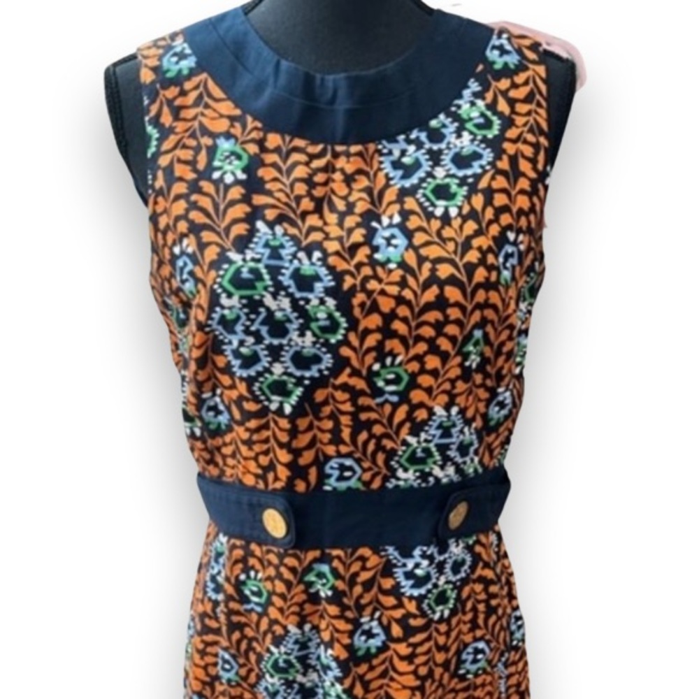 TORY BURCH Linen Orange & Blue Dress Size 10
